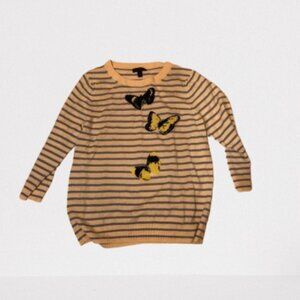 J. Crew Tippi Striped Butterfly Merino Wool Sweater Sz L